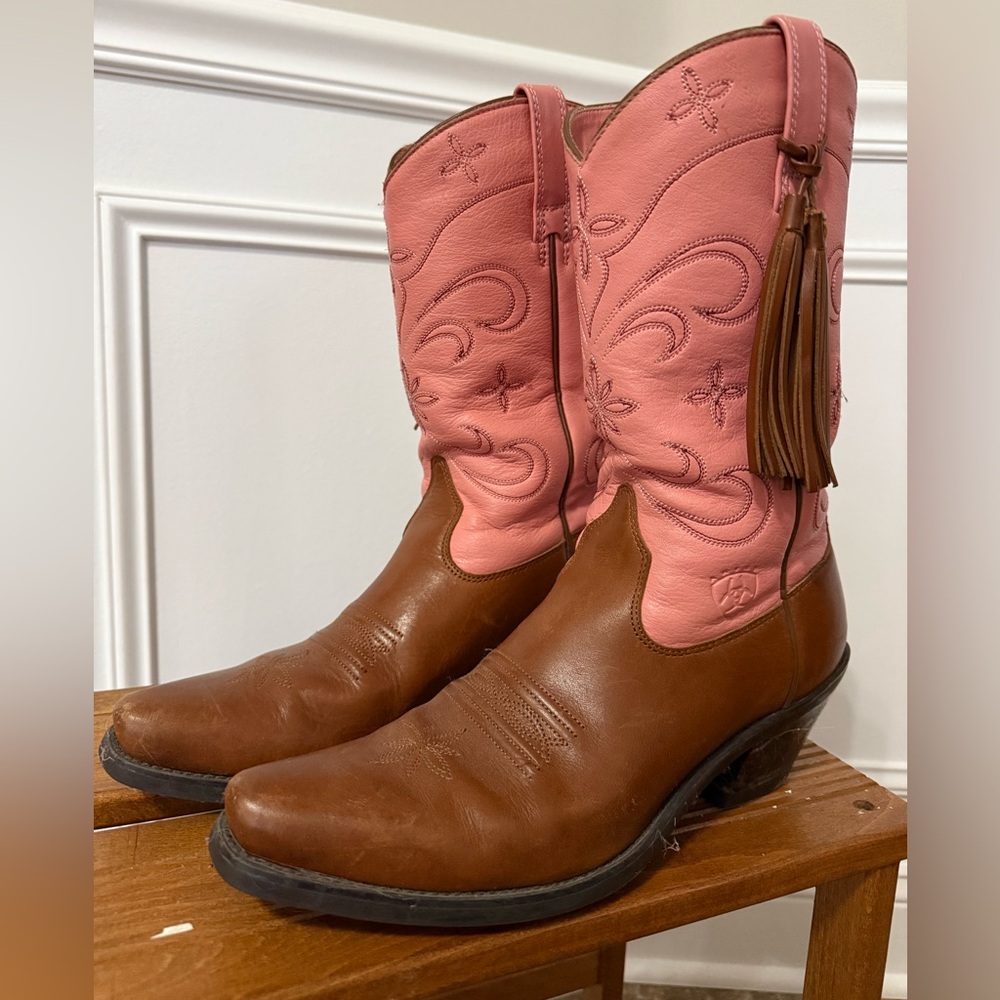 Ariat Cattle Drive Western Cowgirl Boots Pink Brown 13620 Women's 8B